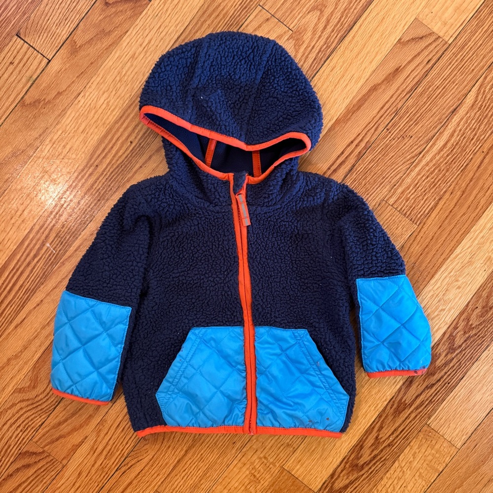 Cat & Jack Navy and Blue Fleece Hooded Jacket with Orange Trim